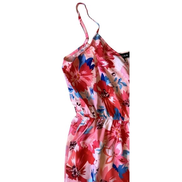 Parisian Womans Pink Blue Floral Jumpsuit High Leg Slits Resort Vacay Size 10 - Picture 3 of 8